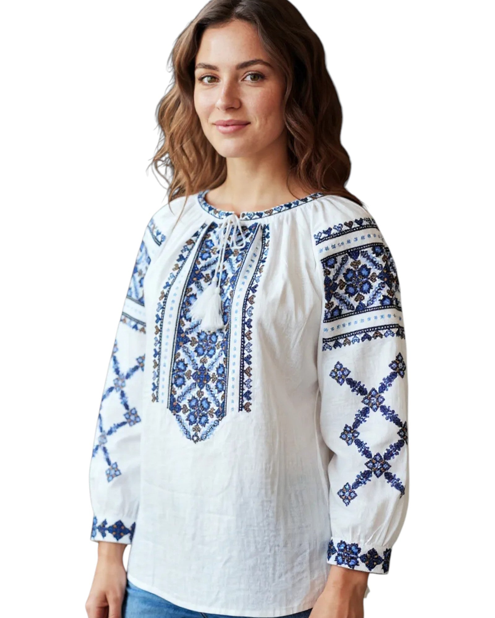 Ie Tradițională Românească cu Broderie Albastră – Model Autentic, Mărimi S-3XL