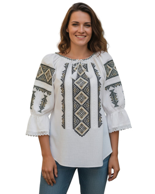 Ie Traditionala cu broderie in culori verde cu auriu marimi de la s la 3xl