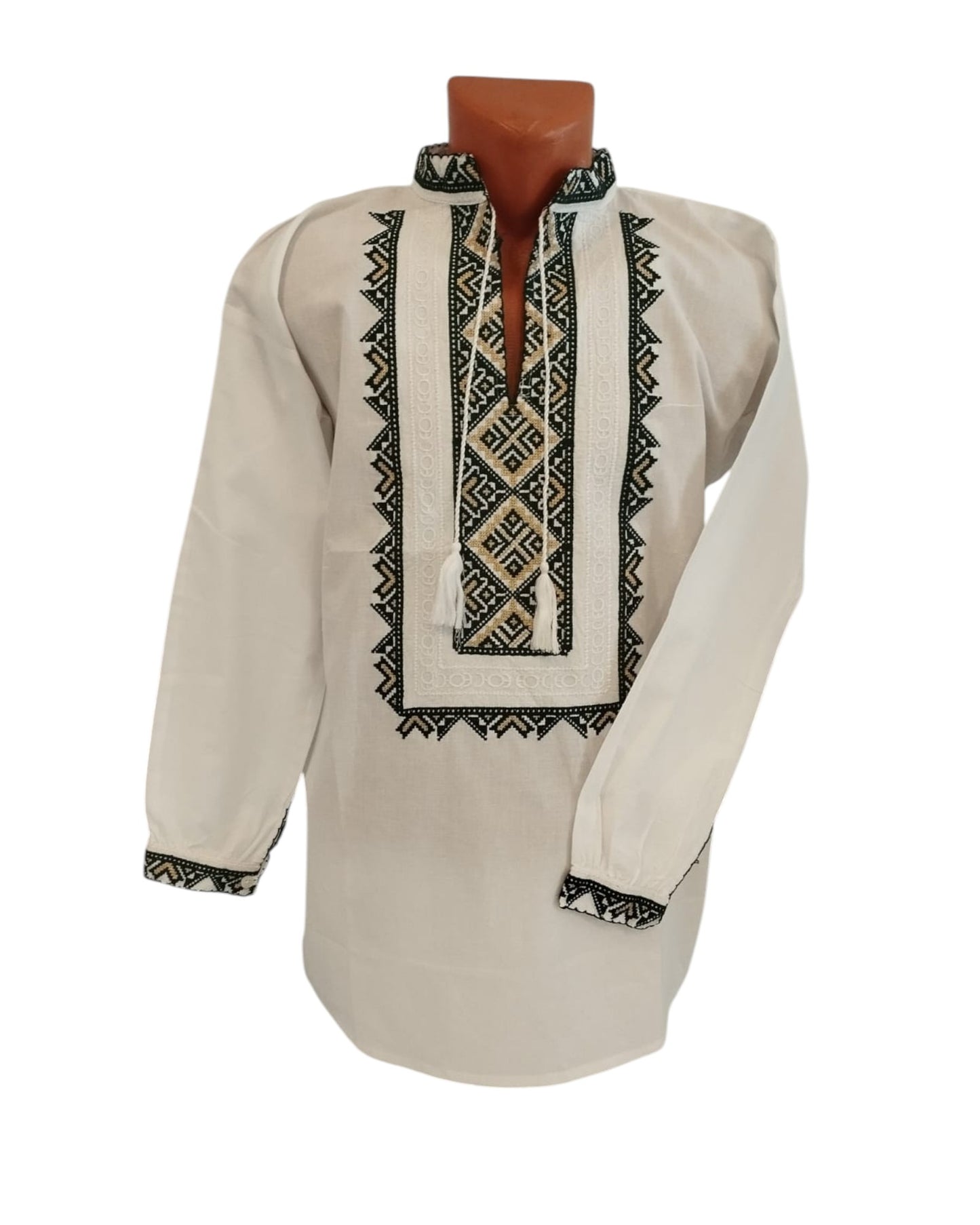 Ie tradițională cu guler tip tunică, broderie verde cu auriu – mărimi S-3XL