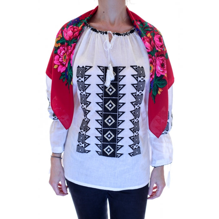 Batic traditional cu motive florale rosu