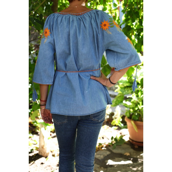 Bluza din denim brodata Ana