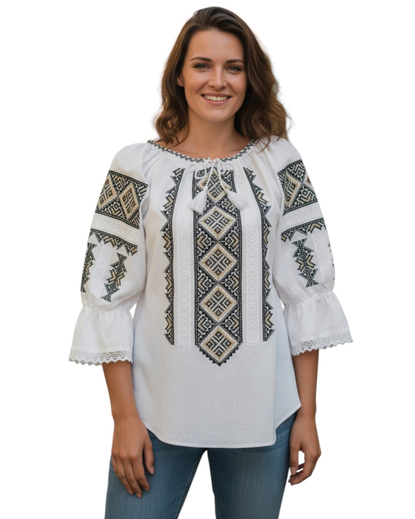 Ie Traditionala cu broderie in culori verde cu auriu marimi de la s la 3xl