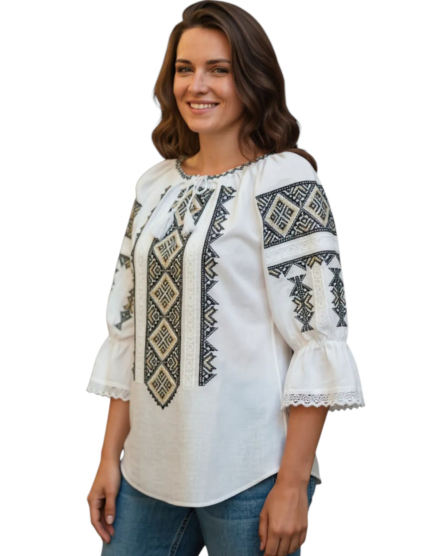 Ie Traditionala cu broderie in culori verde cu auriu marimi de la s la 3xl
