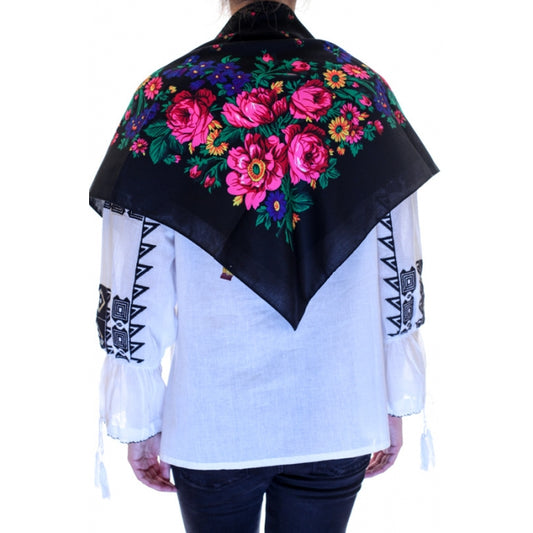 Batic traditional cu motive florale negru