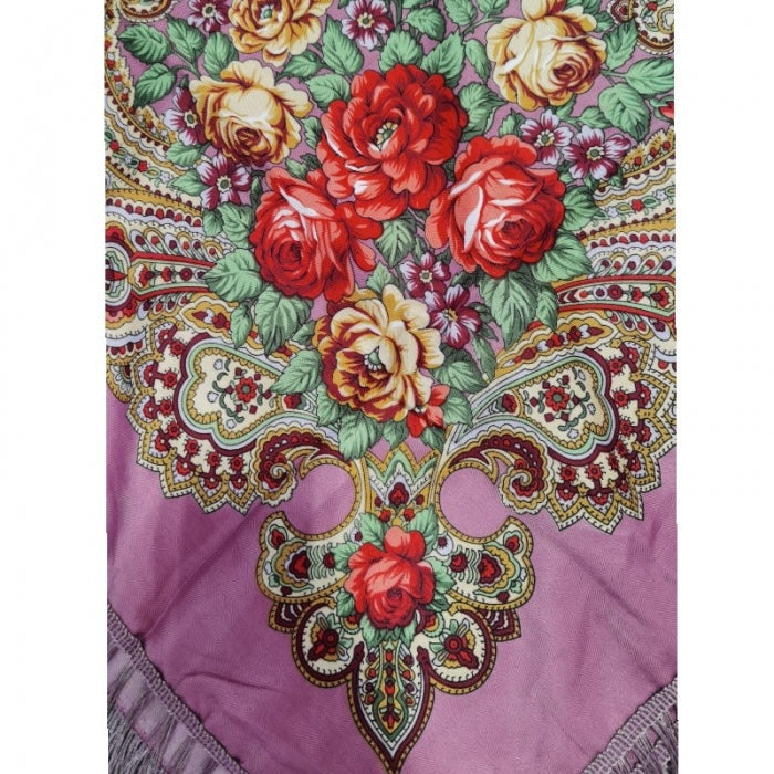 Batic traditional mov cu flori si franjuri