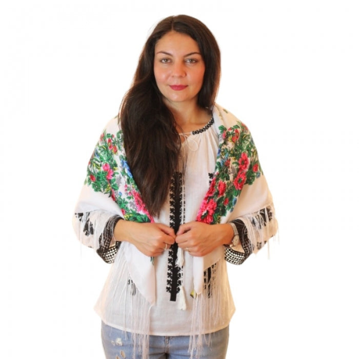 Batic Traditional Roxana inflorat cu franjuri