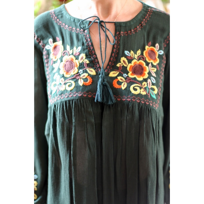 Bluza brodata verde broderie multicolora