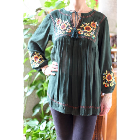 Bluza brodata verde broderie multicolora