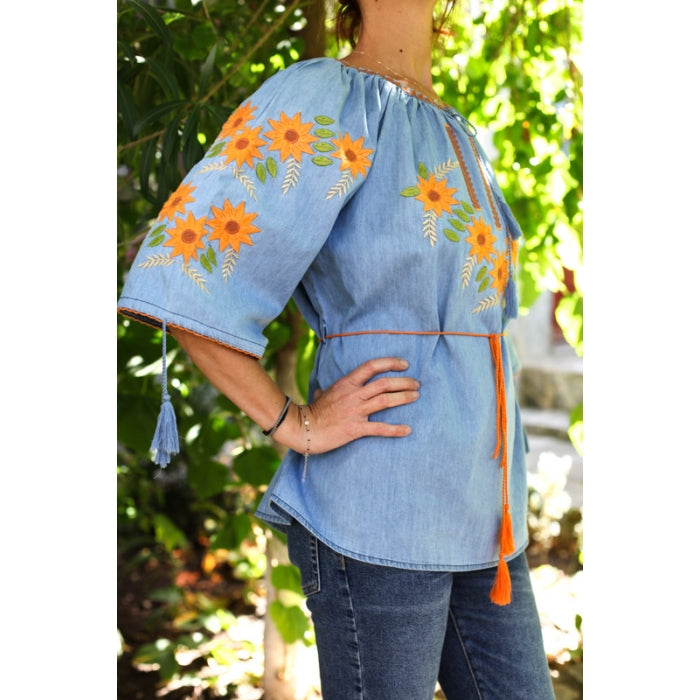 Bluza din denim brodata Ana