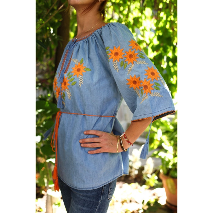 Bluza din denim brodata Ana